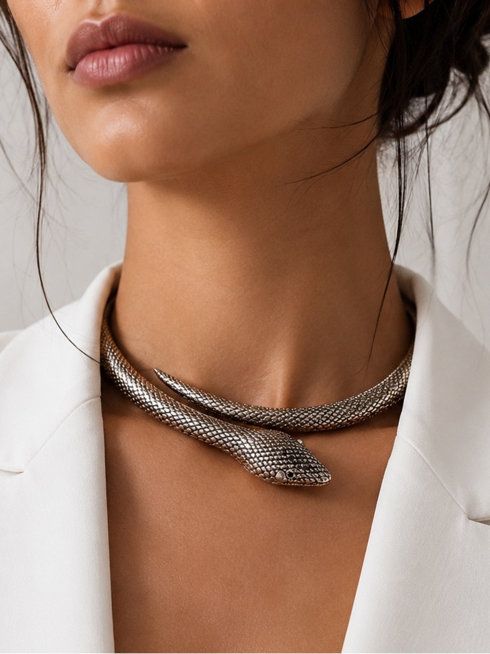 Silver Snake Wrap Choker Necklace Statement Serpent Collar Gothic Punk Chic